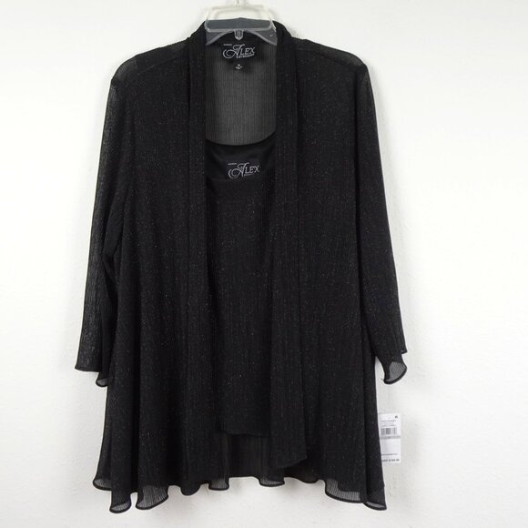 Alex Evenings Twinset Women’s Plus Size 1X Black Sparkle Cocktail Evening Flowy - Picture 1 of 15